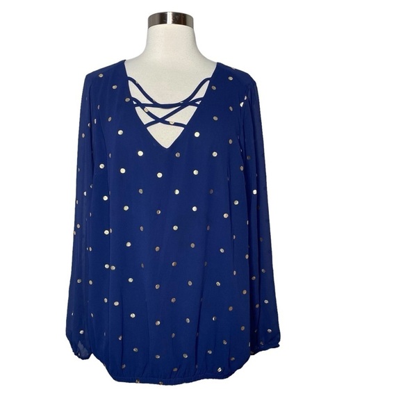 Torrid Blue Polka Dot Criss-Cross Top, Size 1 (XL) - Picture 1 of 5